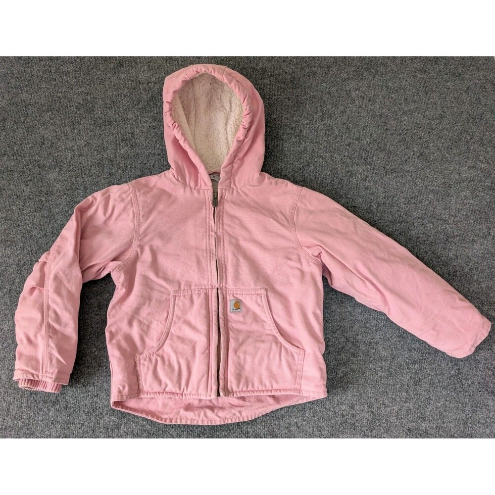 Carhartt Youth XS Size 6 Coat Duck Canvas Girls Sherpa Lined Hooded Jacket Pink